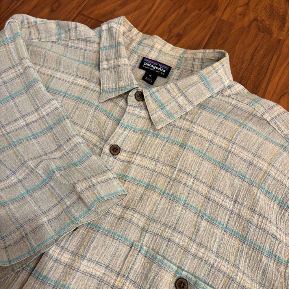 Patagonia Organic Cotton Textured Short Sleeve Button Down Shirt Mens XL